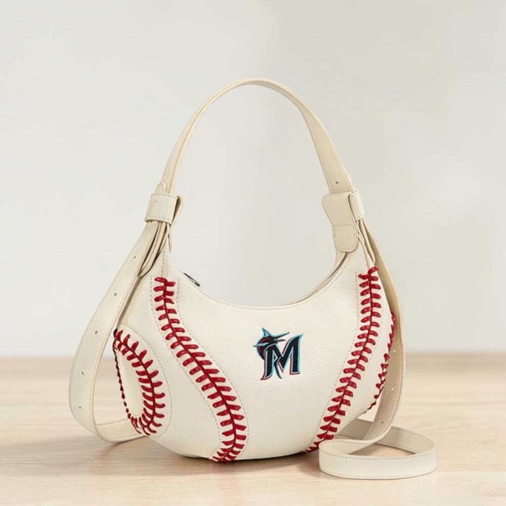 MLB Miami Marlins Small Cream Hobo/Shoulder Bag - 2 Straps Included!